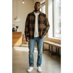 Levi's Men's Plaid Flannel Button-Up Shirt Brown Black Large Long Sleeve